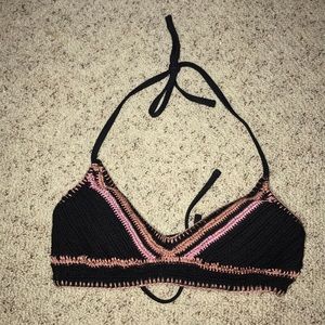 Black and pink crochet bikini top